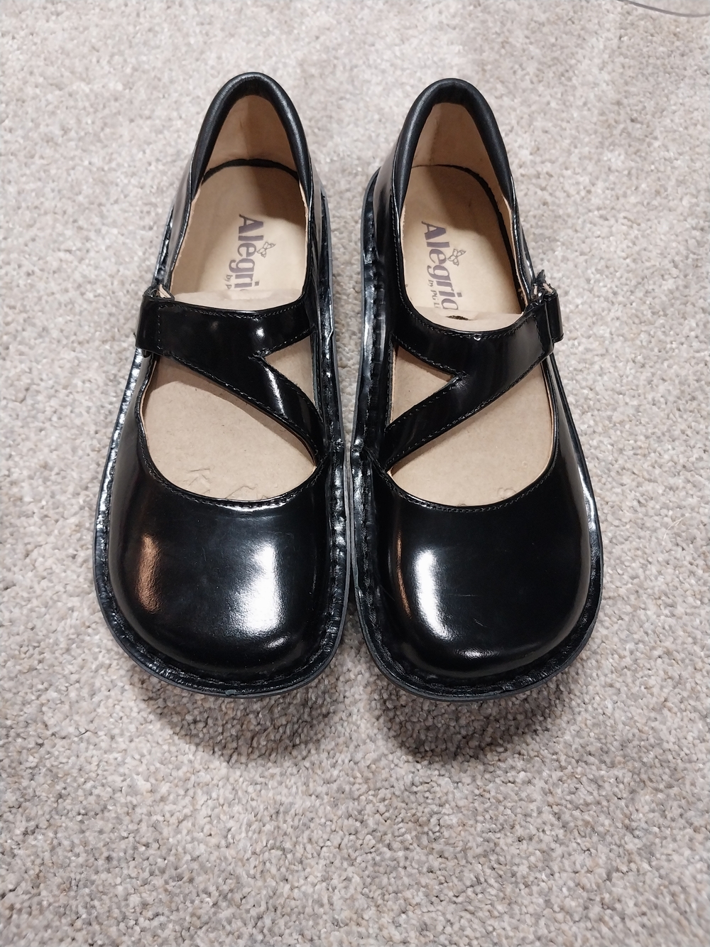 Alegria Black Patent Cross-Strap Mary Jane Flats